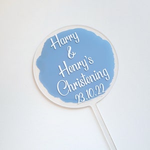 Personalised Christening Cake topper // Name // Date // Acrylic Circle image 1