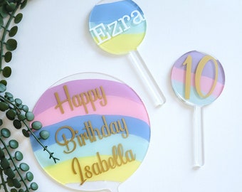 Personalised Rainbow Cake Topper: Acrylic Birthday Cake Decor