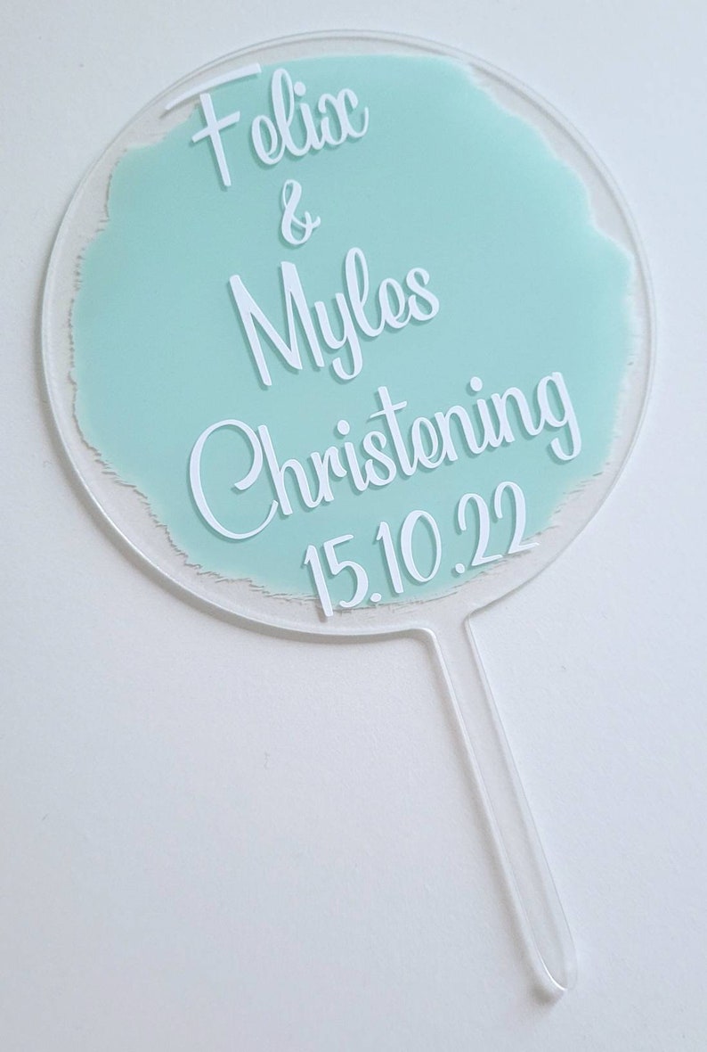 Personalised Christening Cake topper // Name // Date // Acrylic Circle image 7