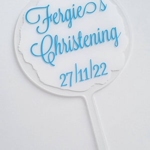 Personalised Christening Cake topper // Name // Date // Acrylic Circle image 2