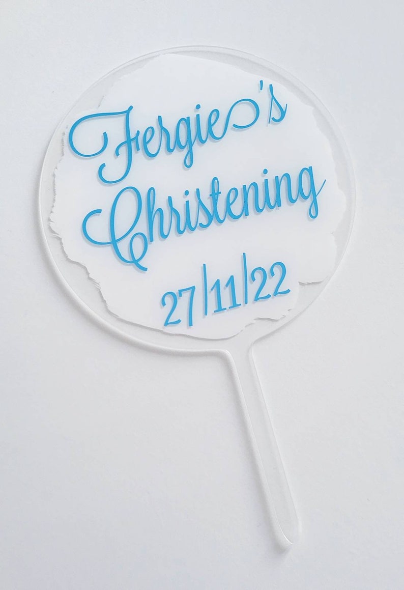 Personalised Christening Cake topper // Name // Date // Acrylic Circle image 2