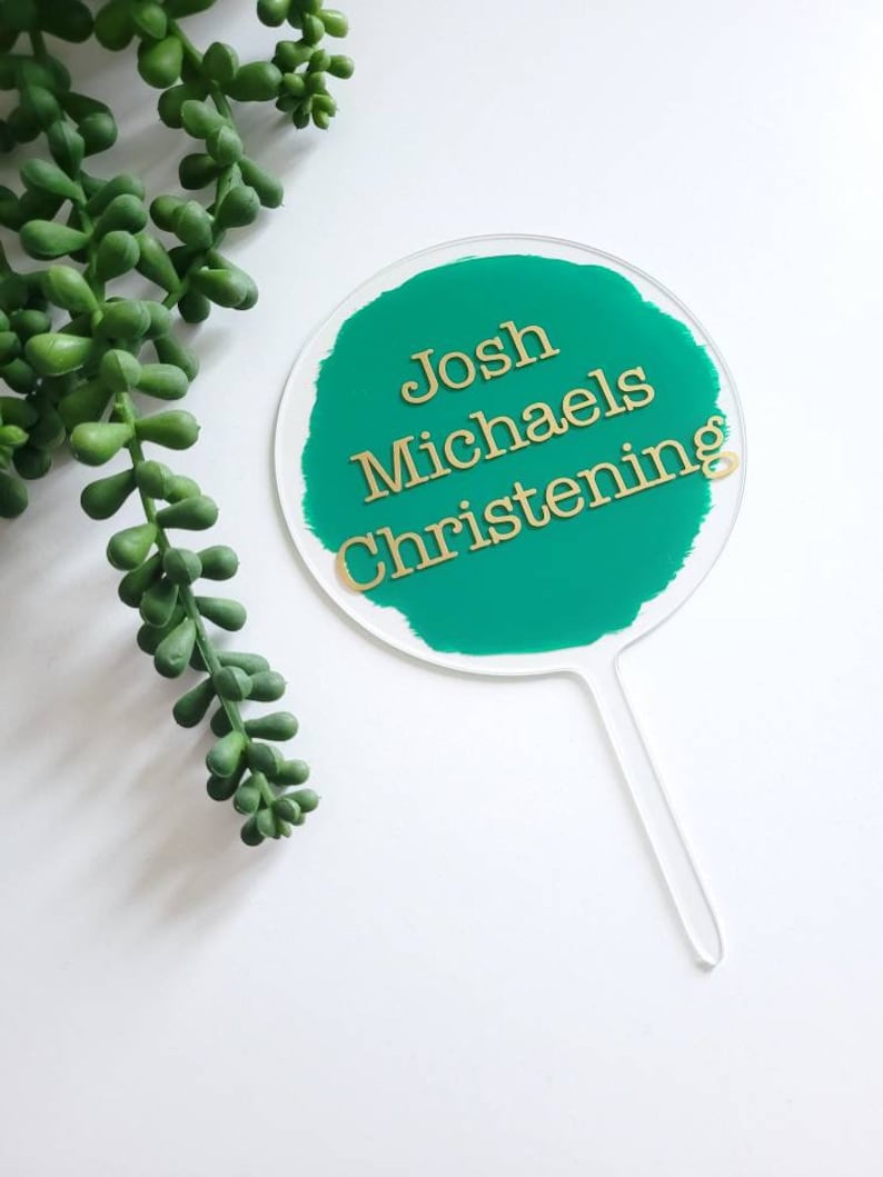 Personalised Christening Cake topper // Name // Date // Acrylic Circle image 3