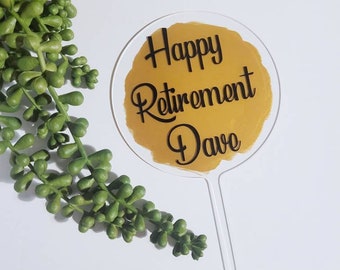 Personalised Retirement Cake topper // Name // Acrylic Circle // cake decor