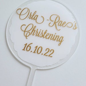 Personalised Christening Cake topper // Name // Date // Acrylic Circle image 4