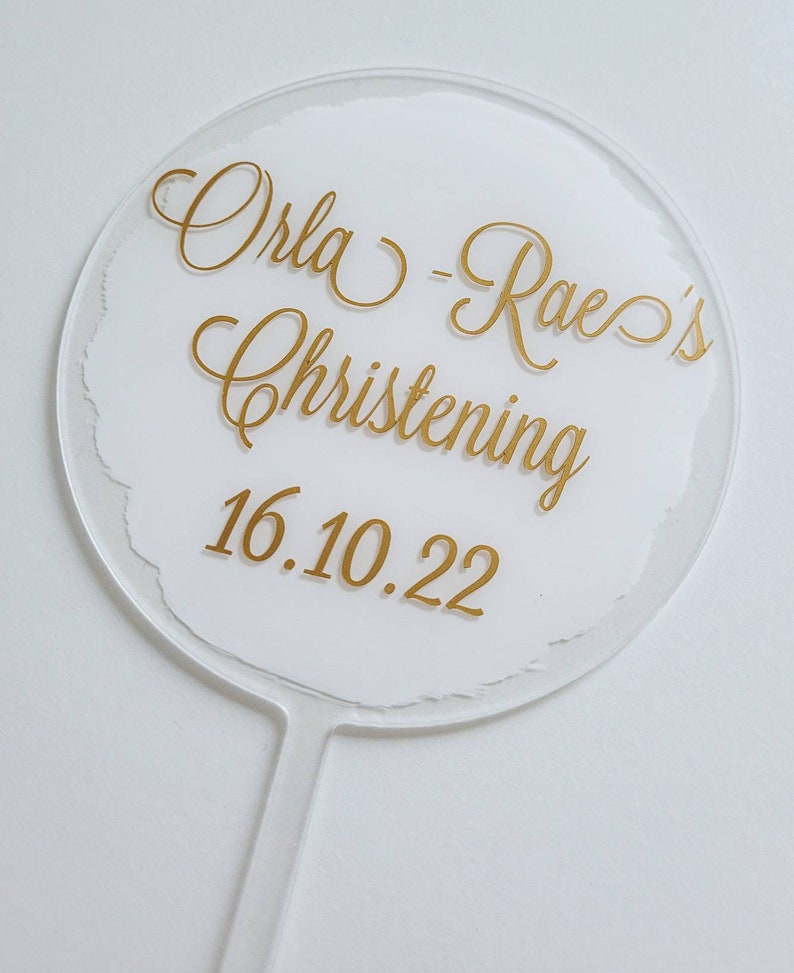 Personalised Christening Cake topper // Name // Date // Acrylic Circle image 4