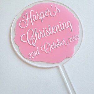 Personalised Christening Cake topper // Name // Date // Acrylic Circle image 5