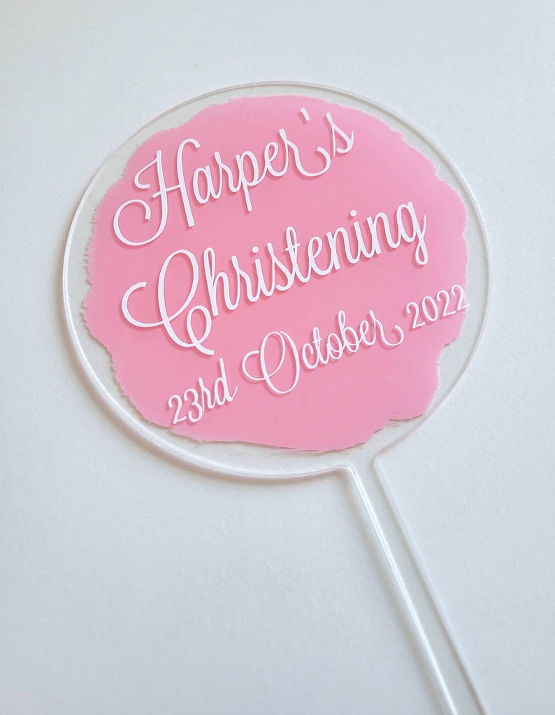 Personalised Christening Cake topper // Name // Date // Acrylic Circle image 5