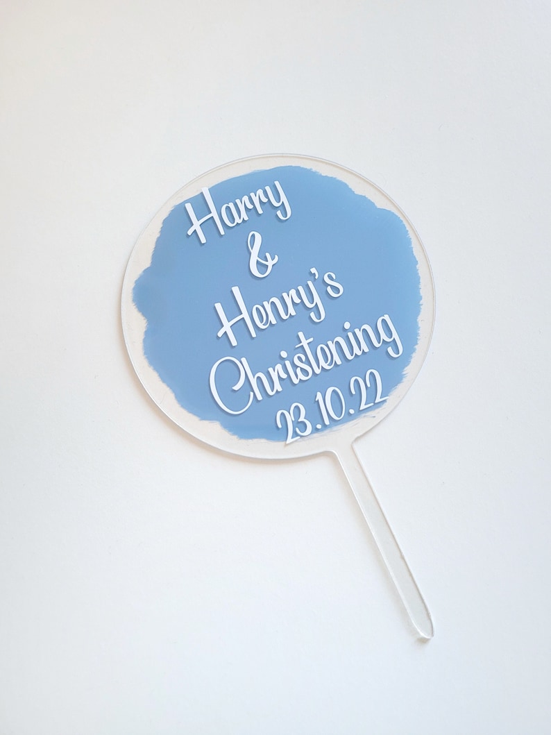 Personalised Christening Cake topper // Name // Date // Acrylic Circle image 1