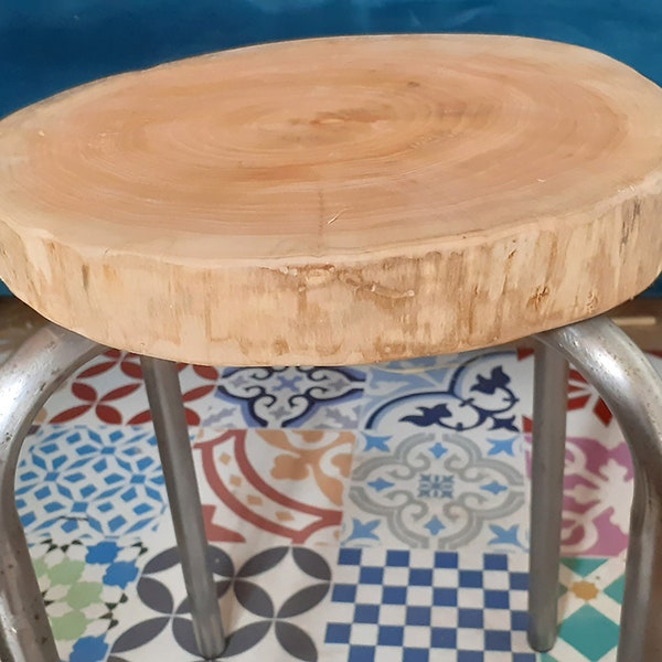 Tabouret vintage acier et bois flotté