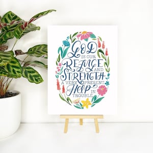 Bible Verse Calligraphy//God is our Refuge, Psalm 46:1, 11x14//Christian Wall Art//Hand Lettered//Fine Art Print//