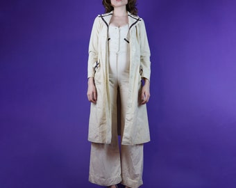 Conjunto de traje de abrigo y mono Calico vintage de la década de 1970