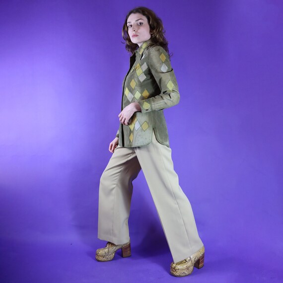 Vintage 1970s Patchwork Suede Jacket Harlequin Di… - image 7