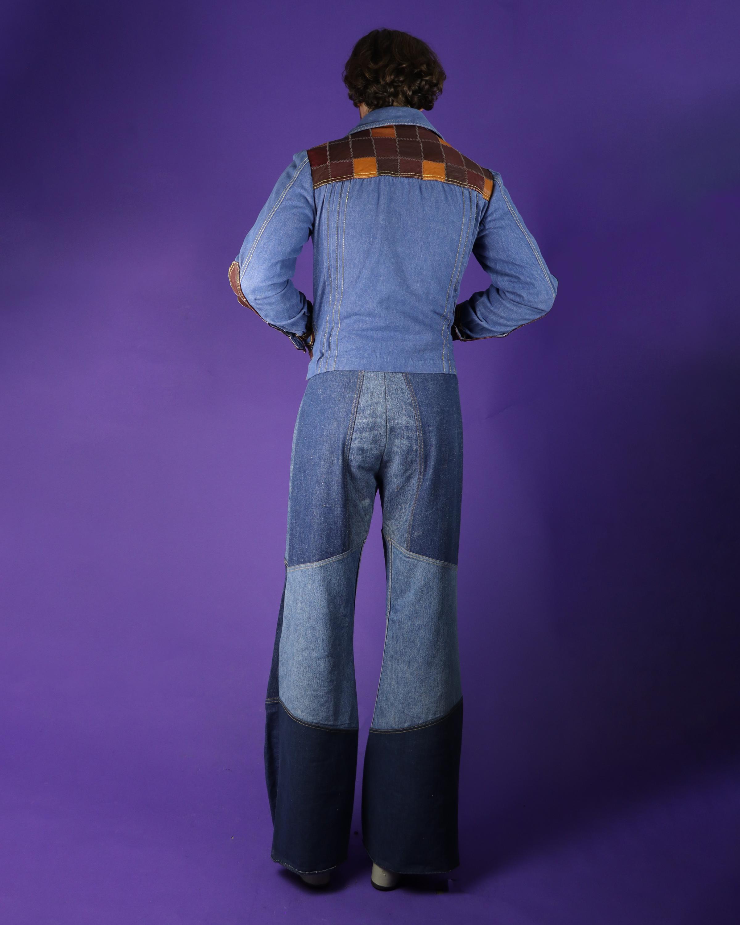 1970年代ヴィンテージパッチワークレザーデニムジャケット Dr Denim Mr 