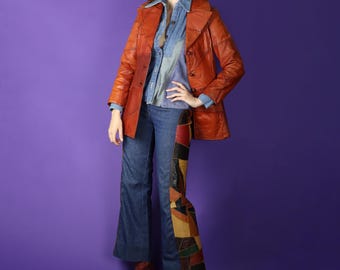 レザージャケット・コート Patches Embroidered Suede Jacket Vintage 70s 90s colorful patchwork suede leather jacket with
