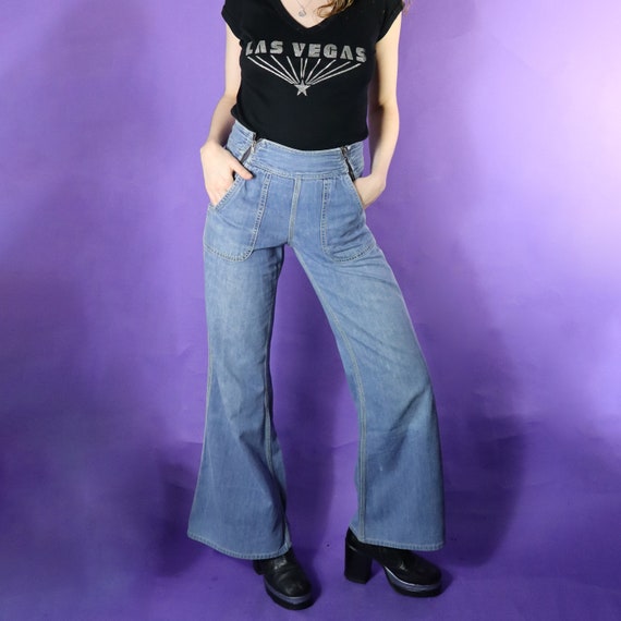 Vintage 1970s Faded Glory Double Zipper Denim Fla… - image 2