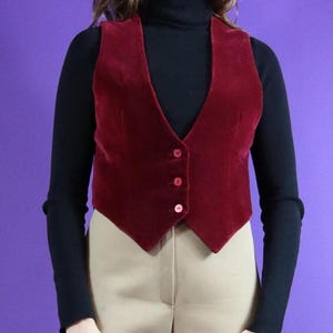 Vintage 1970s Handmade Waistcoat Red Velvet