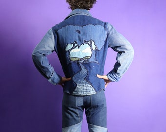 Vintage 1970s Antonio Guiseppe Patchwork Appliqué Denim Tree