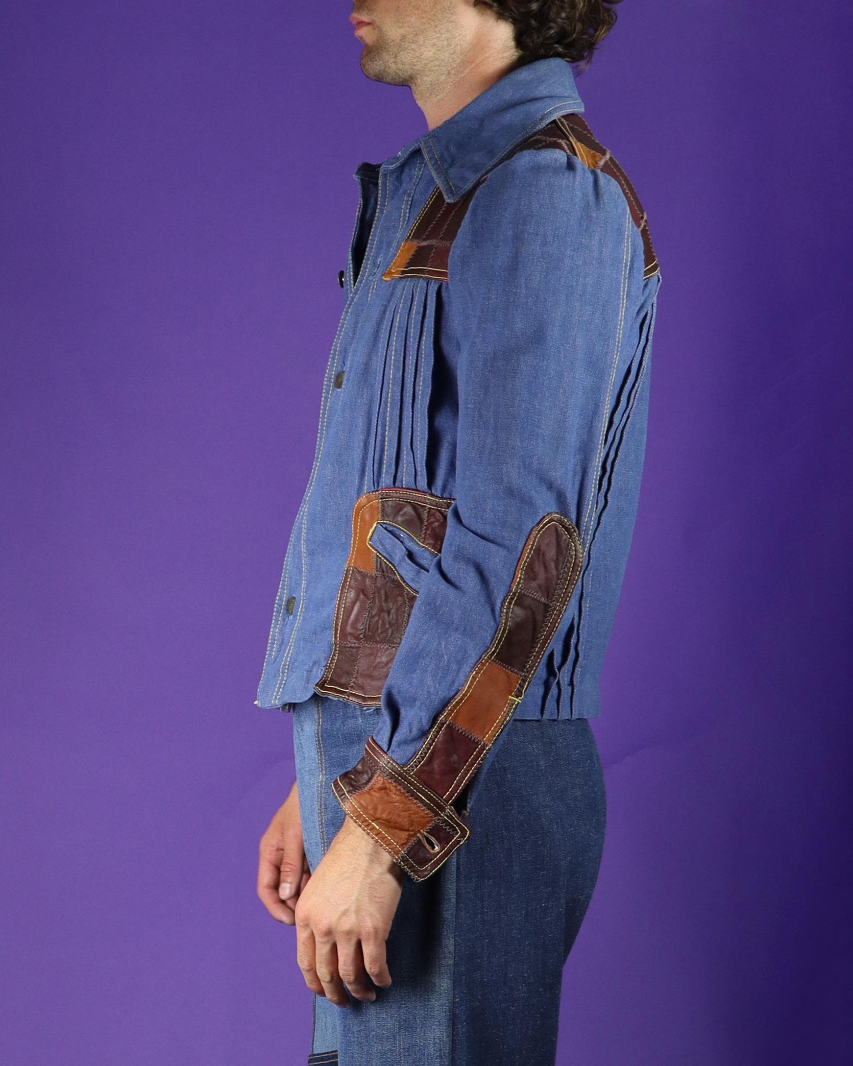1970年代ヴィンテージパッチワークレザーデニムジャケット Dr Denim Mr 