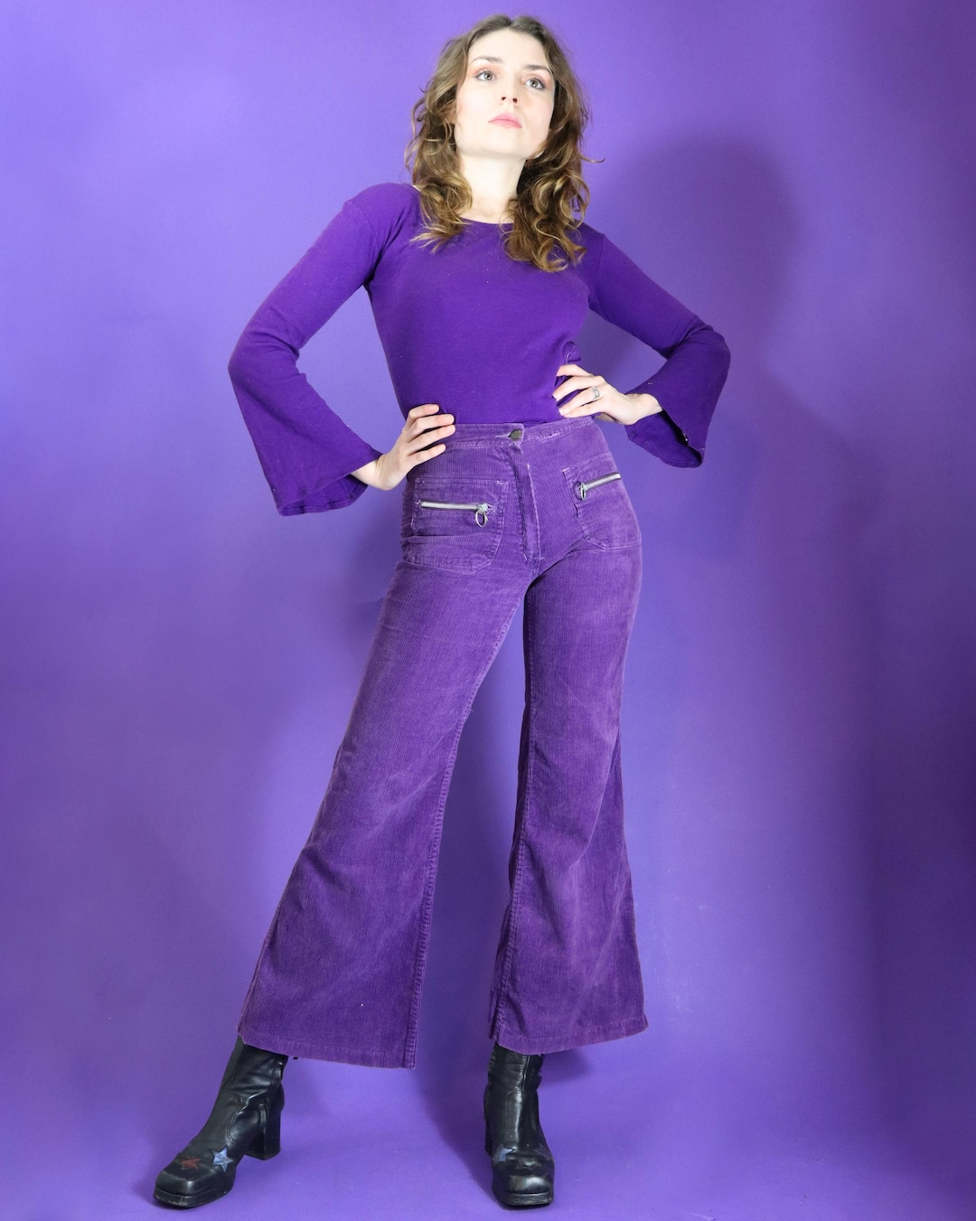 Uomo Slavato A Zampa Fondo Campana DENIM JEANS Hippie INDIE Pantaloni - Foto 2