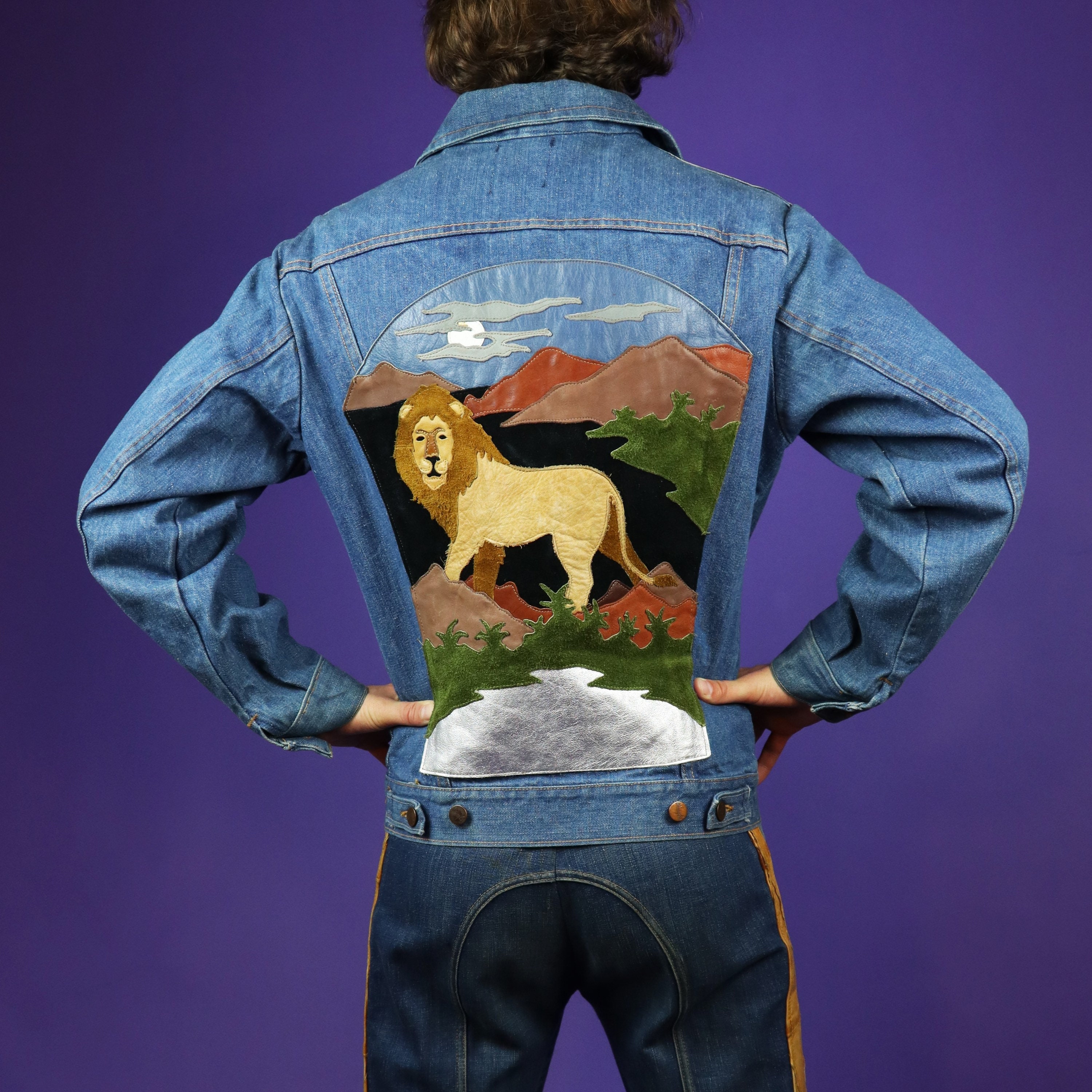 ジャケット・アウター 70's WRANGLER PATCHWORK DENIM JACKET Vintage 1970s Leather Patchwork Denim Wrangler Jacket Lion