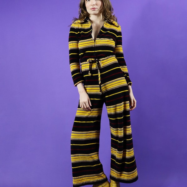Vintage 70er Jahre Overall mit Streifen aus Velours