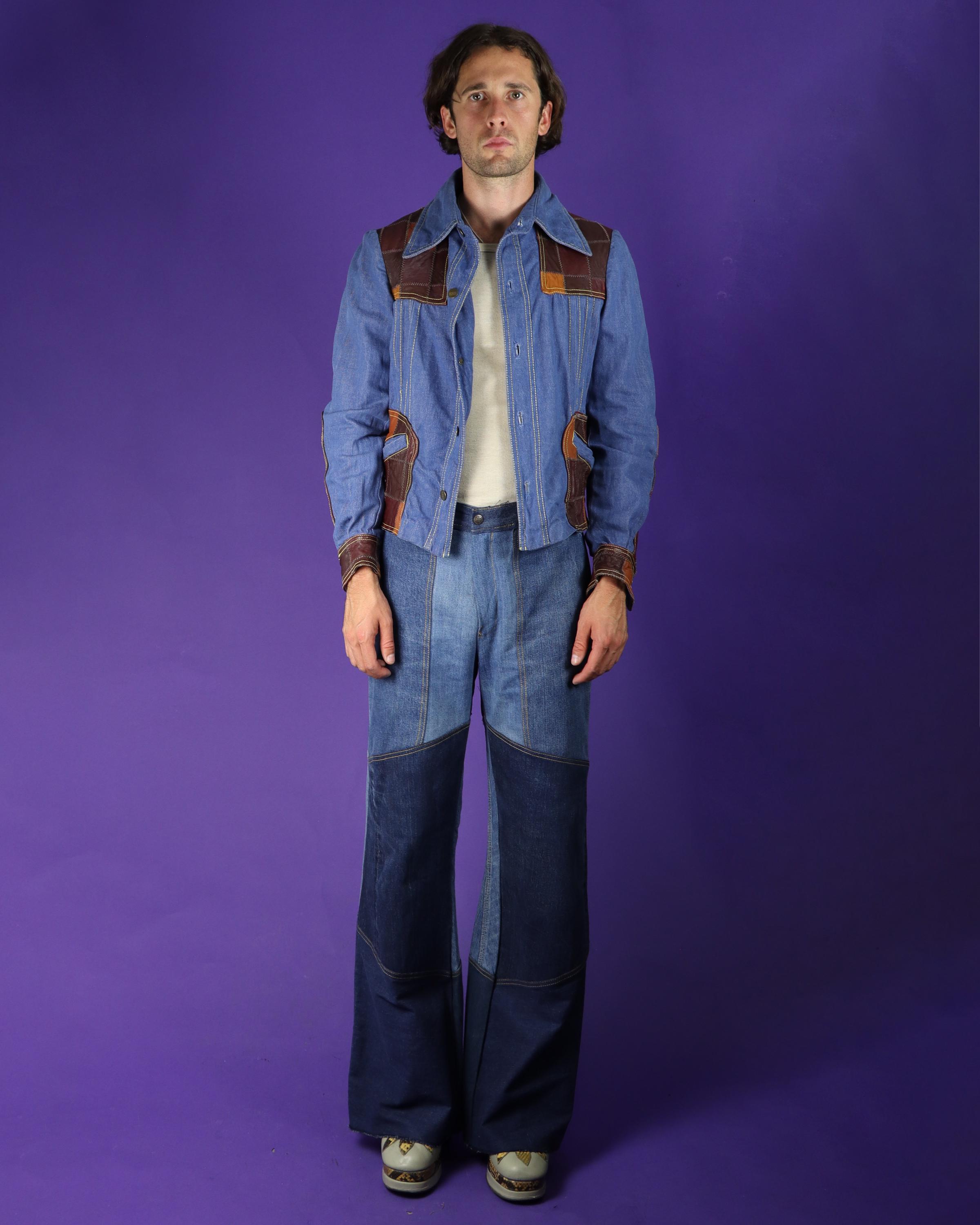 1970年代ヴィンテージパッチワークレザーデニムジャケット Dr Denim Mr 