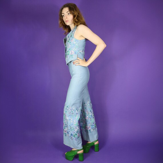 Vintage 1970s Embroidered Denim Vest Set Suit - Etsy