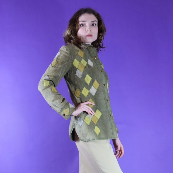 Vintage 1970s Patchwork Suede Jacket Harlequin Di… - image 4
