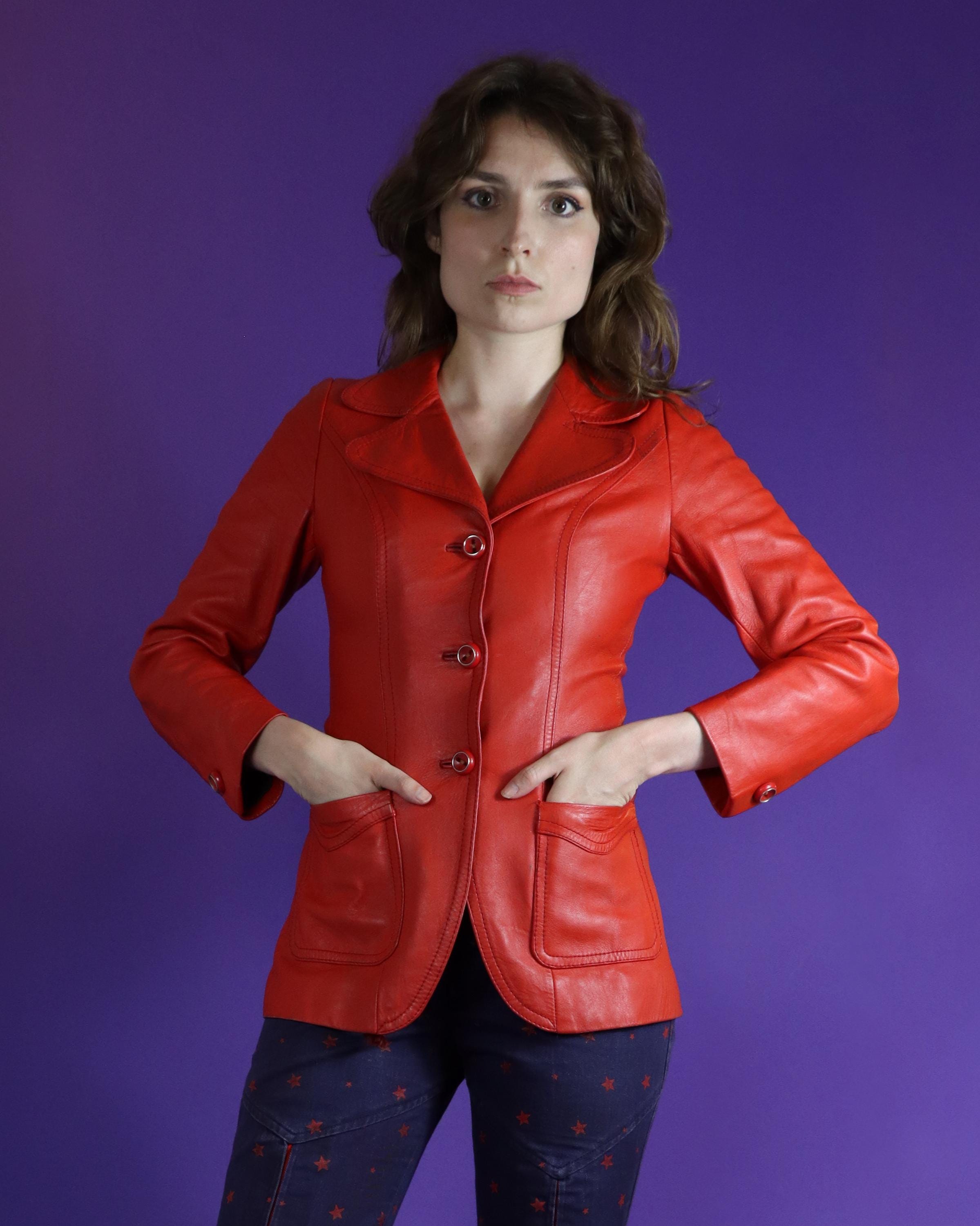 Blazer Biba Lederjacke Rot Vintage 1970s Rote Leder Blazer Jacke