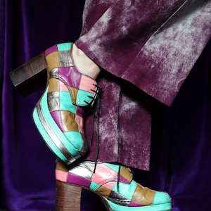 Rare scarpe vintage anni '70 patchwork platform Stacks Glam Rock Grandma Takes a Trip