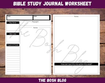 Diario de estudio bíblico imprimible / Hoja de trabajo para notas de sermones (PDF)