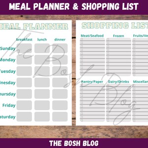 Weekly Meal Plan and Grocery List Printables | Weekly Meal Planner Worksheet | Grocery List Checklist | Grocery Planner | Meal Tracker