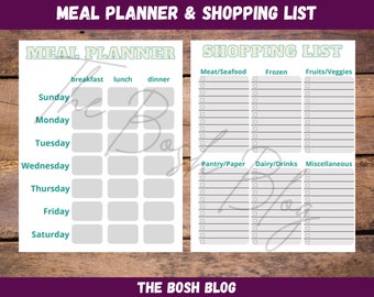 Weekly Meal Planner Printable | Grocery List Checklist (PDF)