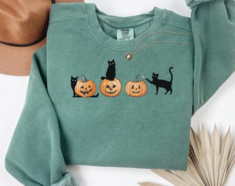 Cat Halloween Sweatshirt, Comfort Colors Halloween Sweater, Halloween Cat Shirt, Cat Lover Shirt, Black Cat Shirt, Spooky Season
