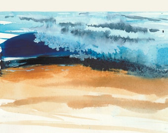 Ocean Wall Art Watercolor Wave Print Blue Coastal Ocean Lover Painting Seascape Beach House Decor