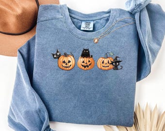 Cat Halloween Sweatshirt, Cute Black Cat Sweatshirt, Comfort Colors Halloween Sweater, Halloween Cat Shirt, Cat Lover Shirt, Spooky Season