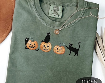 Cat halloween shirt, cute fall shirt, Halloween t-shirt, Halloween Cat Shirt, Cat Lover Shirt, Black Cat Shirt, Comfort Colors