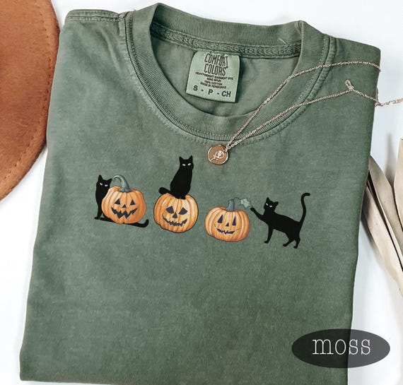 Cat halloween shirt, cute fall shirt, Halloween t-shirt, Halloween Cat Shirt, Cat Lover Shirt, Black Cat Shirt, Comfort Colors