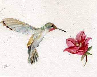 Wall Art Hummingbird Watercolor Print Bird Lover Bird Art Watercolor Gift