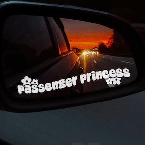 Passenger Princess Vinyl Mirror Decal, Gift For Her, Retro Car Decal, Mirror Stickers, Waterproof Sticker, Cute Car Accessories