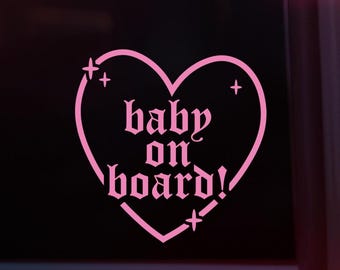 Pegatina "Bebé a bordo", pegatina de coche con forma de corazón, letrero "Bebé a bordo" de Coquette, pegatina de coche rosa para chicas, pegatina de anuncio de embarazo