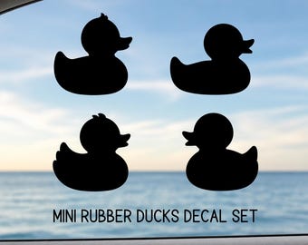 Mini Rubber Duck Car Window Decal Set, Tiny Jeep Duck Sticker Pack, Cute Duck Silhouette Decals, Small Ocean Duck Vinyl Set