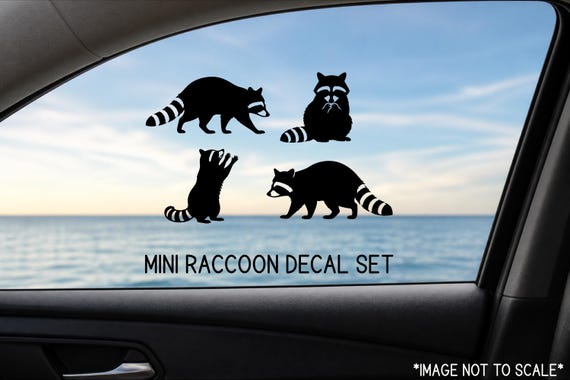 Mini Raccoon Car Window Decal Set, Tiny Easter Egg Car Truck Decal, Raccoon Silhouette