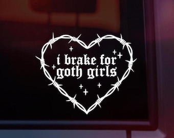 Calcomanía de vinilo para coche "Freno por chicas góticas". Calcomanía de murciélagos, calcomanías divertidas para mujer, calcomanía para parachoques de estilo inglés antiguo, accesorios góticos para coche.