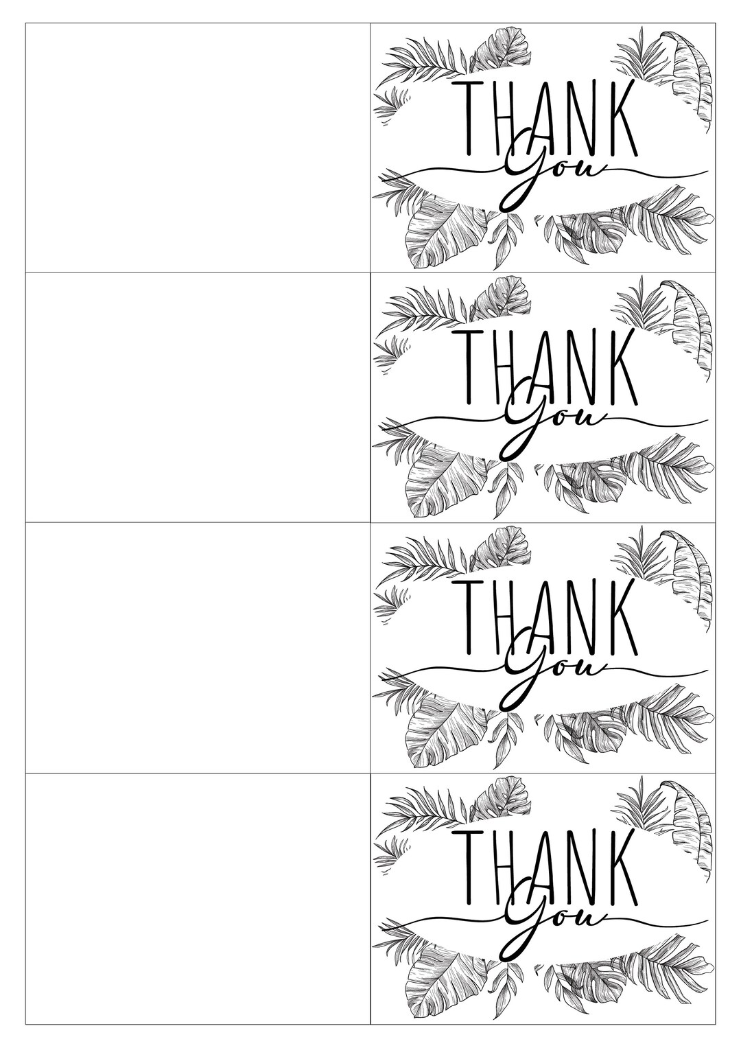 Black and White Cute Thank You Card Print at Home Thank You Etsy