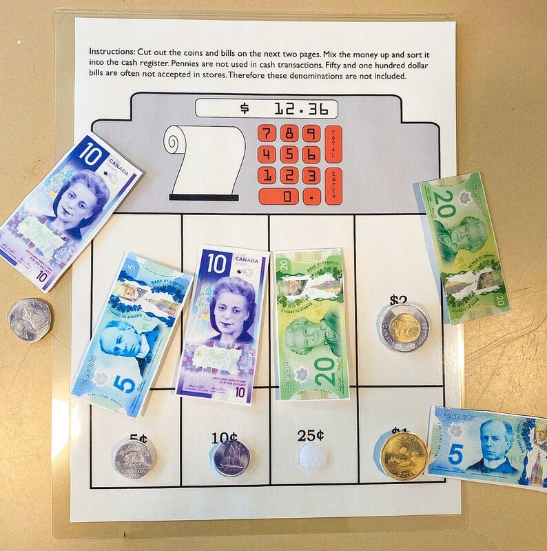 Canadian Currency Cash Register Sorting Money Lesson Etsy Canada
