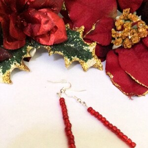 Red beaded dangle earring