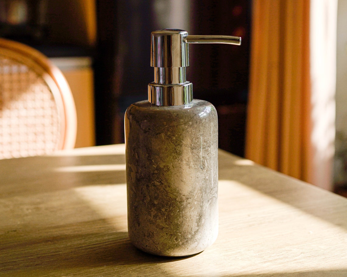 Grey Marble Soap Dispenser 4 Inch / 10 Cm, Natural Stone Soap Dispenser