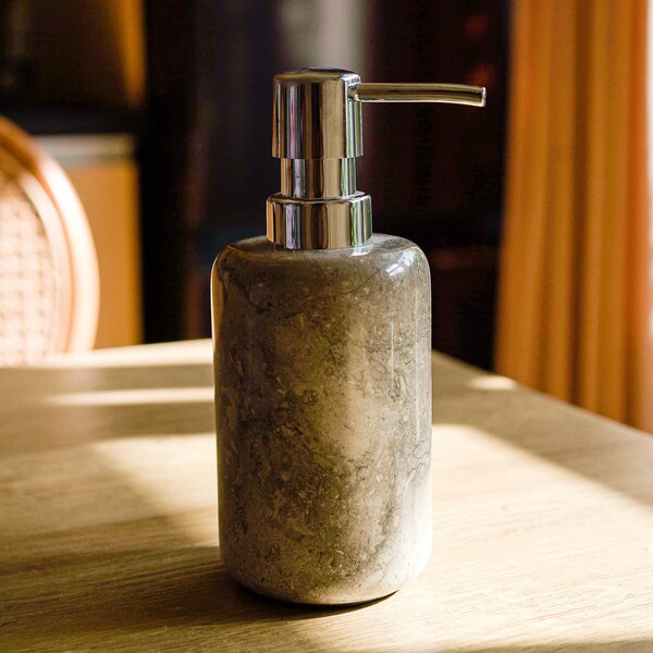Grey Marble Soap Dispenser 4 Inch / 10 cm, Natural Stone Soap Dispenser, Modern Elegant Bathroom, Lotion Pump Dispenser, Housewarming