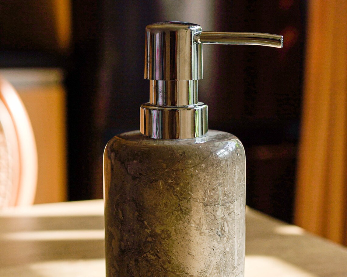 Grey Marble Soap Dispenser 4 Inch / 10 Cm, Natural Stone Soap Dispenser